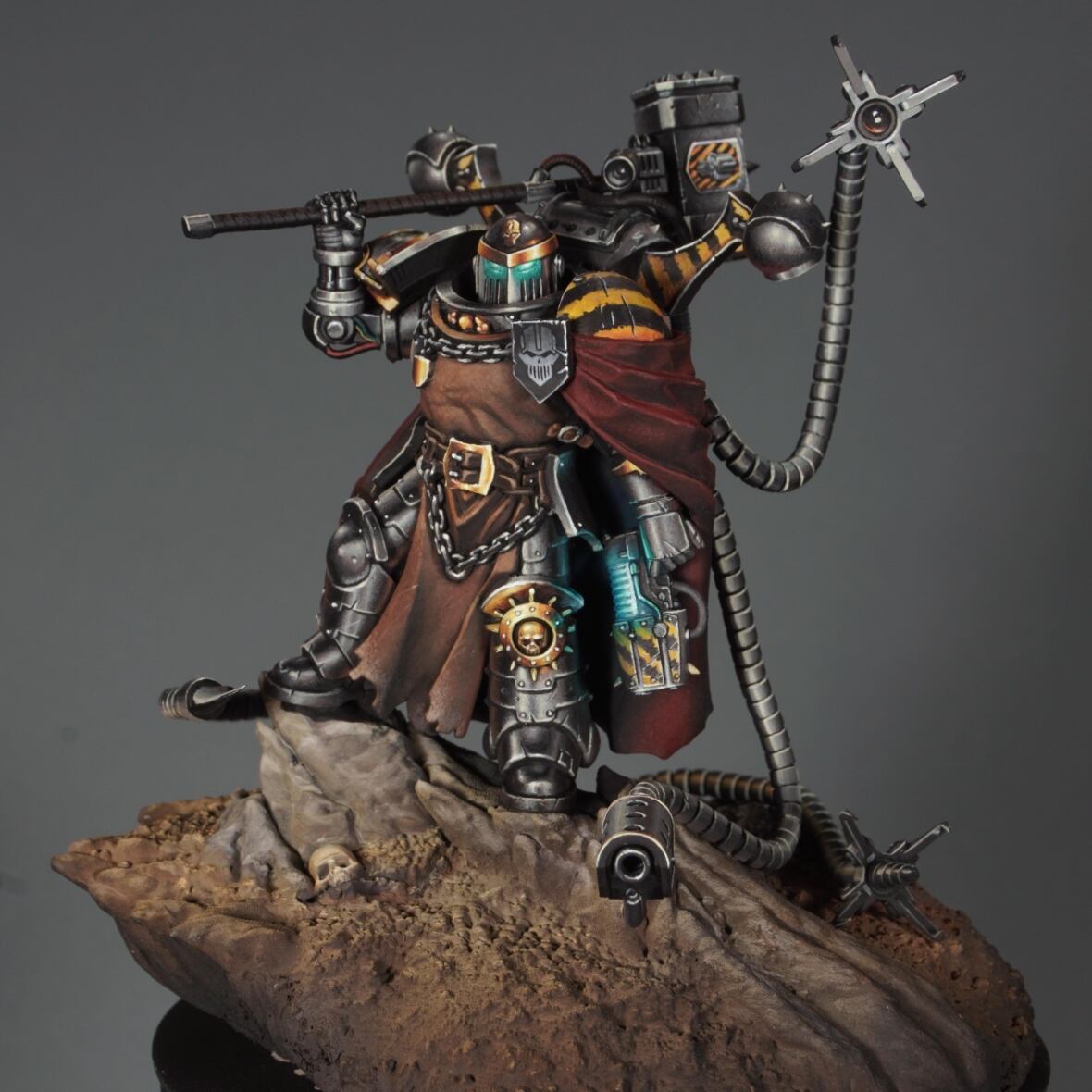 A miniature figure of an armour clad figure.