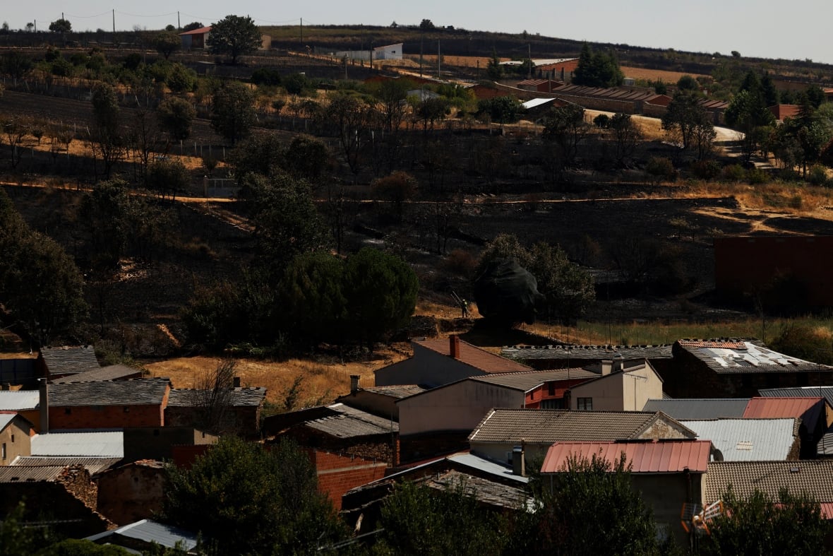 Riofrio de Aliste, Spain, is seen after a huge fire in August 2025.