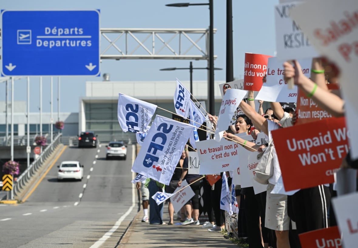 People holding signs demonstrate beside a road.