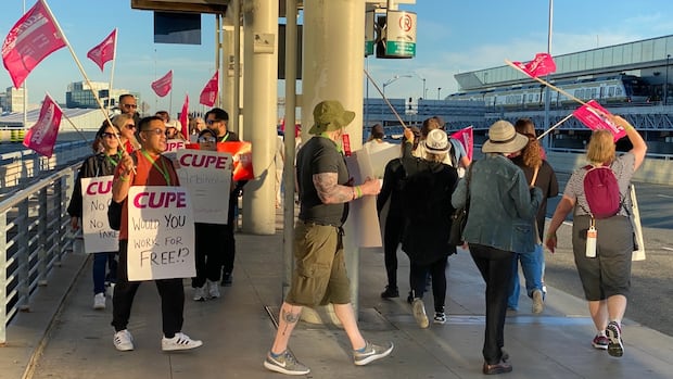 Pearson warns of possible delays as Air Canada flight attendants picket | CBC News