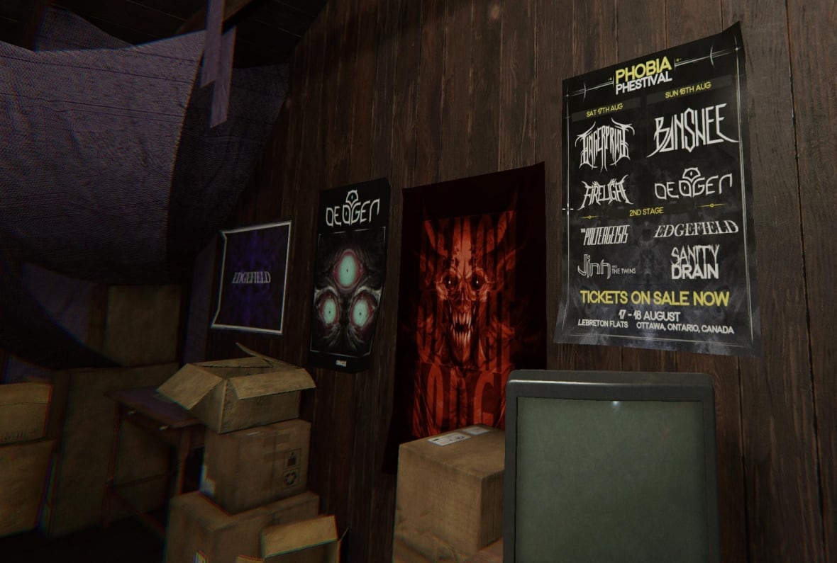 Made-up band posters on a wall