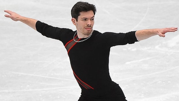 Canadian fig  skater Keegan Messing performs during the men's abbreviated  programme  astatine  the satellite   championships successful  Montpellier, southbound  of France, connected  March 24, 2022. 