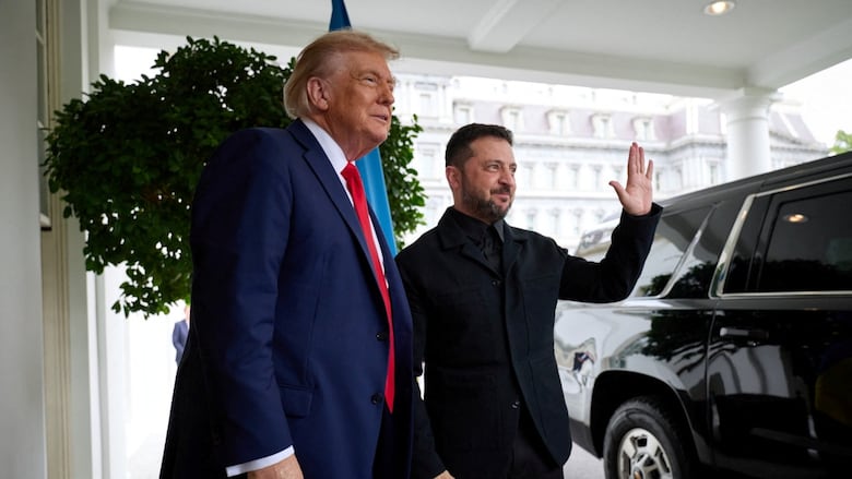 U.S. President Donald Trump and Ukrainian President Volodymyr Zelenskyy meet at the White House, amid negotiations to end the Russian war in Ukraine, in Washington, D.C., U.S., August 18, 2025. 