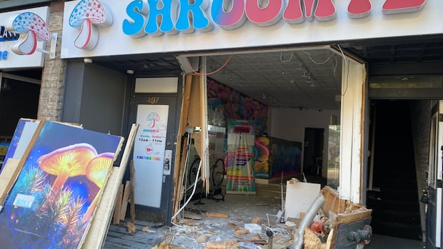 Vehicle crashes into magic mushroom dispensary in Toronto's Annex neighbourhood | CBC News