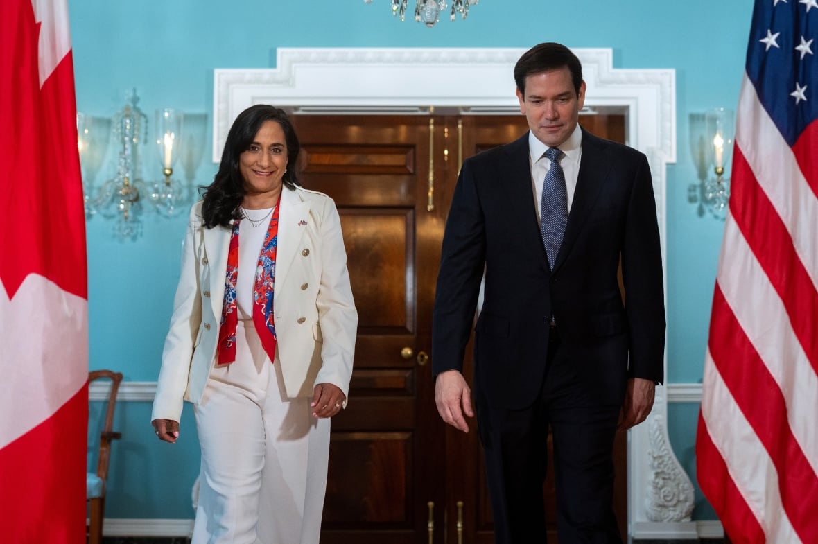 Secretary of State Marco Rubio, right, meets with Foreign Minister Anita Anand at the State Department in Washington, Thursday, Aug. 21, 2025.