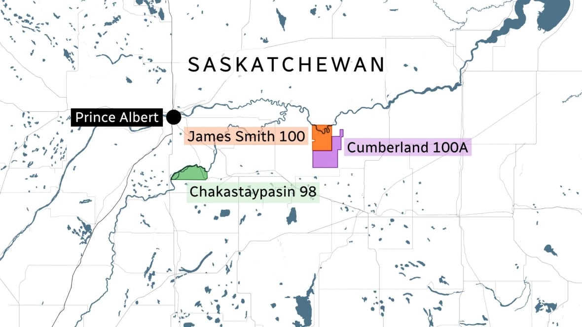 Map showing areas of reserve land belonging to the three communities