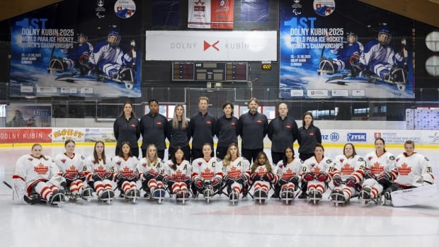Women's sledge hockey team photo.