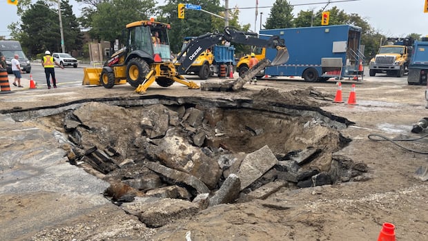 Sinkhole closes east end intersection in Toronto | CBC News