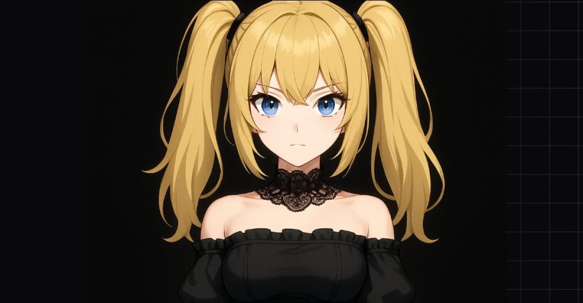 A blond haired anime character appears against a black background.
