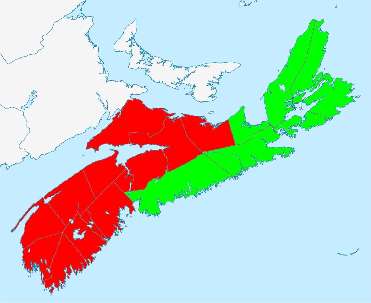 map of nova scotia half red and green