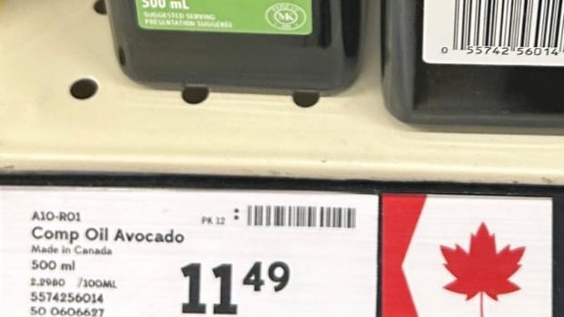 Imported avacodo oil promoted with a red maple leaf. 