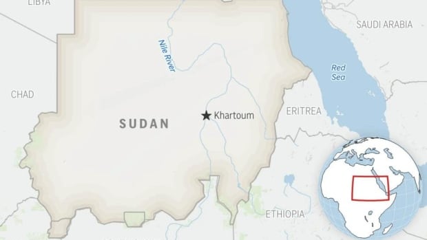 A map of Sudan, with the Khartoum capital starred.