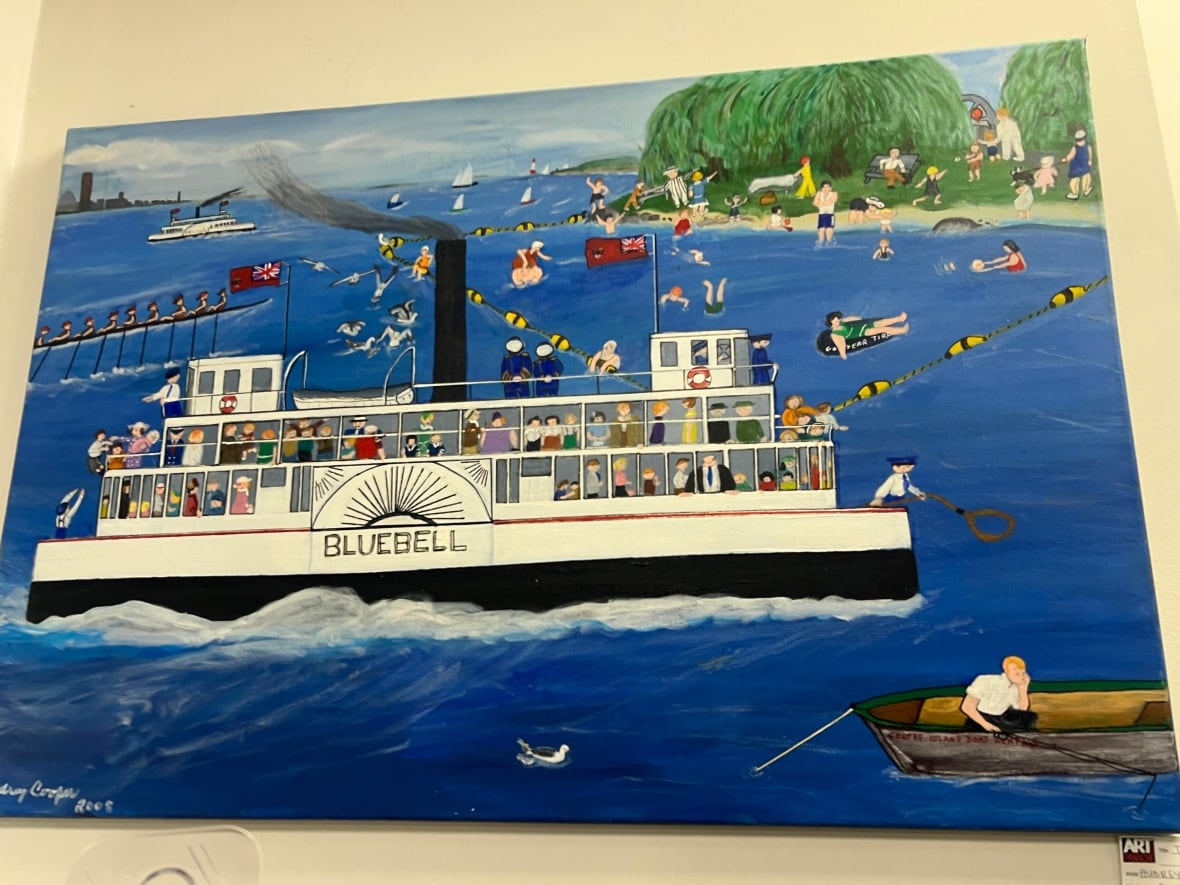 An example of Audrey Cooper's work, this one depicting the ferry linking downtown Toronto to the Toronto Islands.