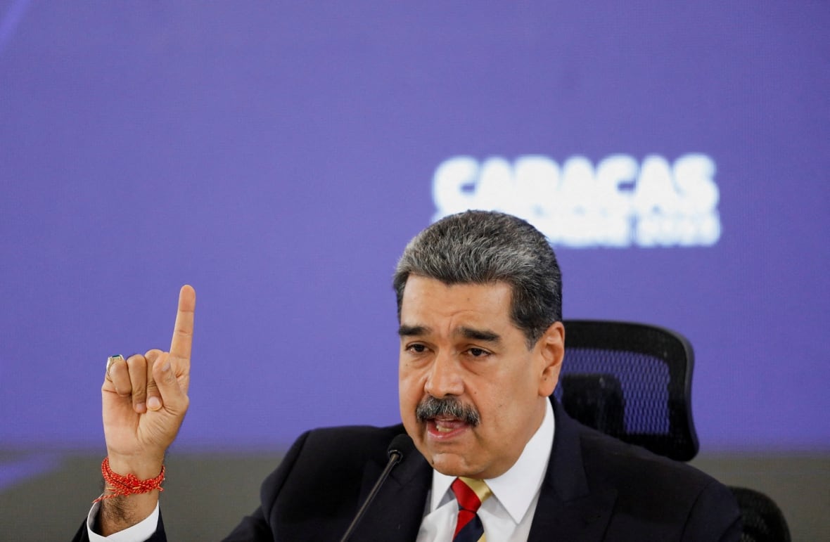 Venezuela Nicolas Maduro gestures during the press conference on September 1, 2025 in Karacas.