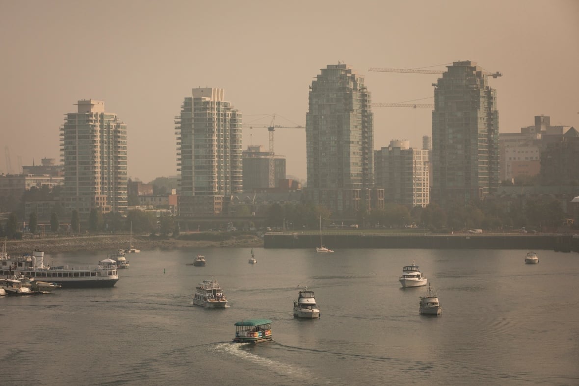 Smoke from nearby wildfires are pictured in the air in Vancouver, B.C, on Wednesday, September 3, 2025.