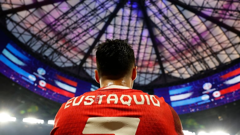 A soccer player pictured from behind.