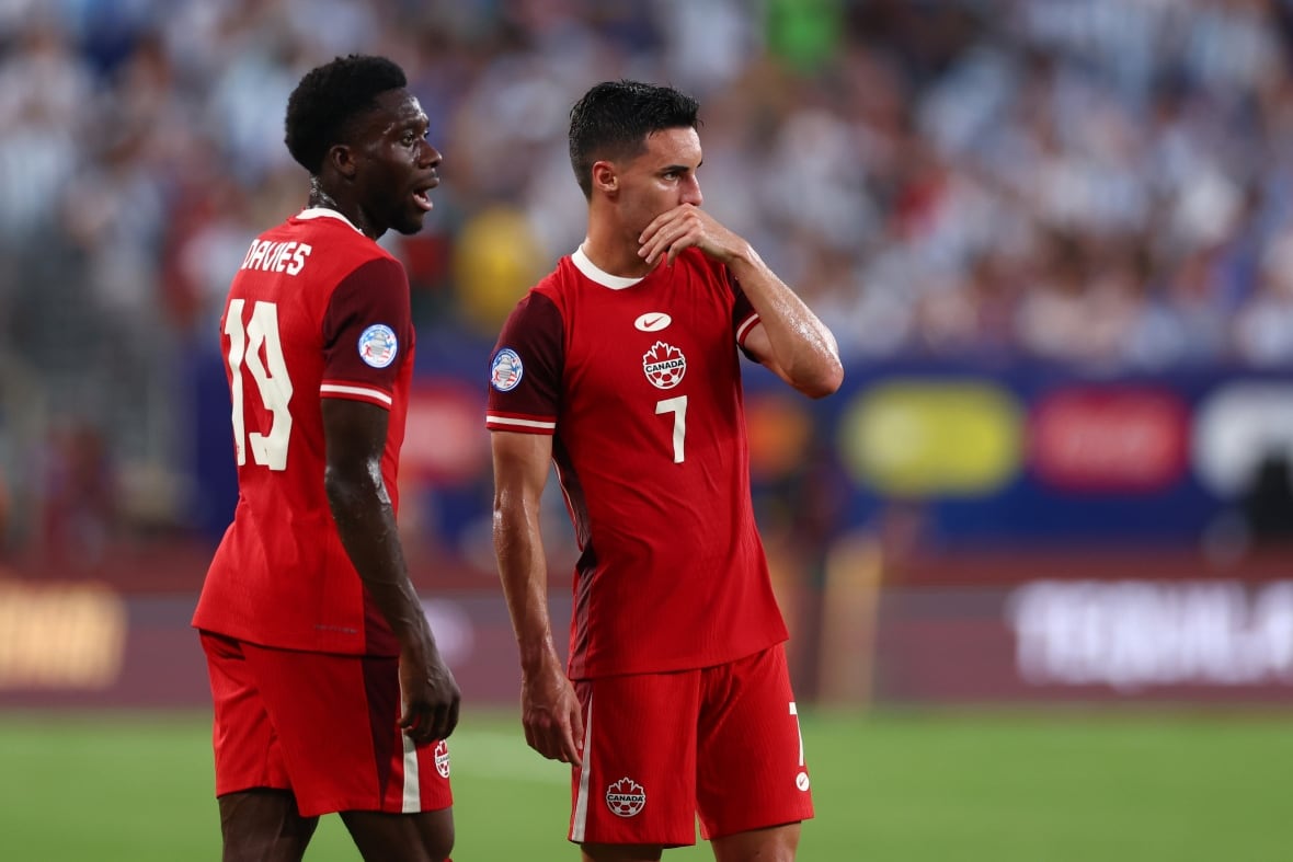 Two soccer players pictured on the pitch.
