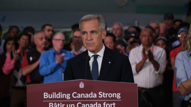Prime Minister Mark Carney makes an announcement in Mississauga on Friday, Sept. 5, 2025.