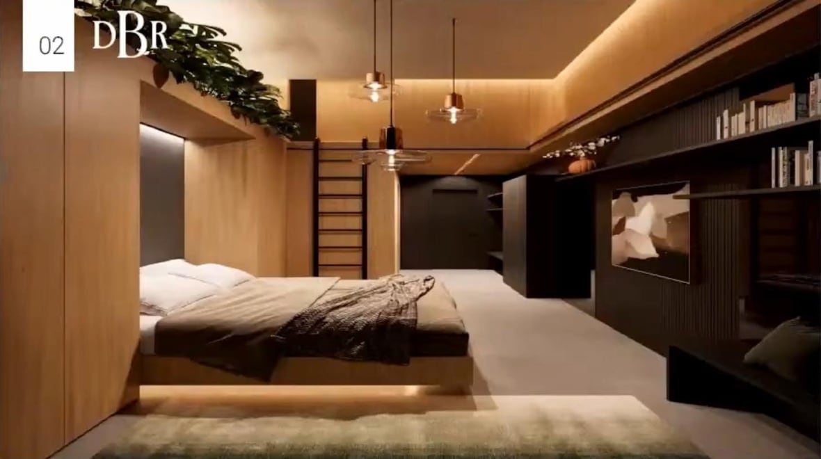 a bedroom with a loft 