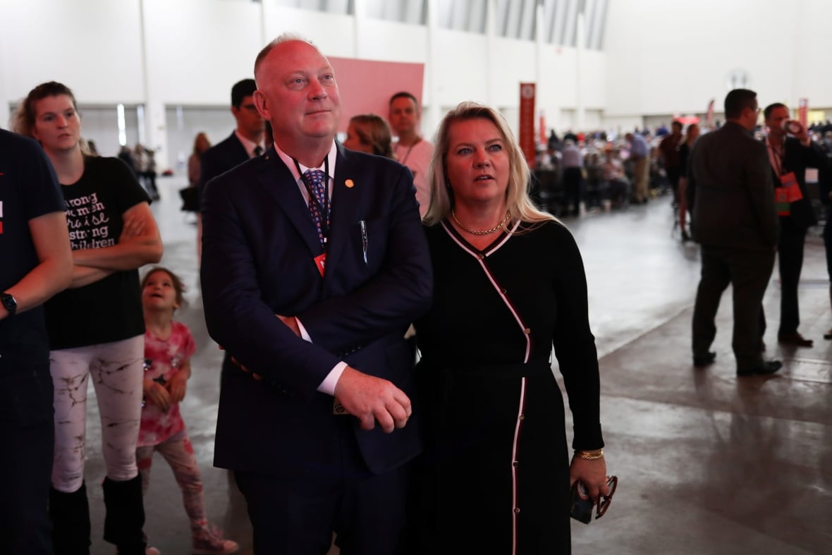 The Republican Party in Michigan participated in Meshawn Maddock and her husband, Matt Maddock, where the voices come through "Michigan empowerment" Devos Place Republican Conference at Grand Rapids, Michigan, United States, April 23, 2022.  