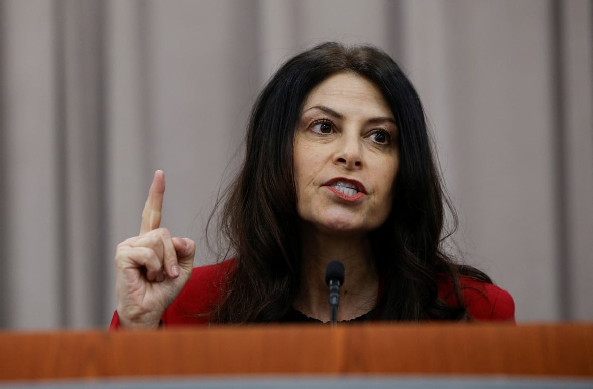 Michigan Prosecutor Dana Nissel addresses the hall of the Michigan Democratic Party in Warren, Michigan, United States, March 29, 2025. 