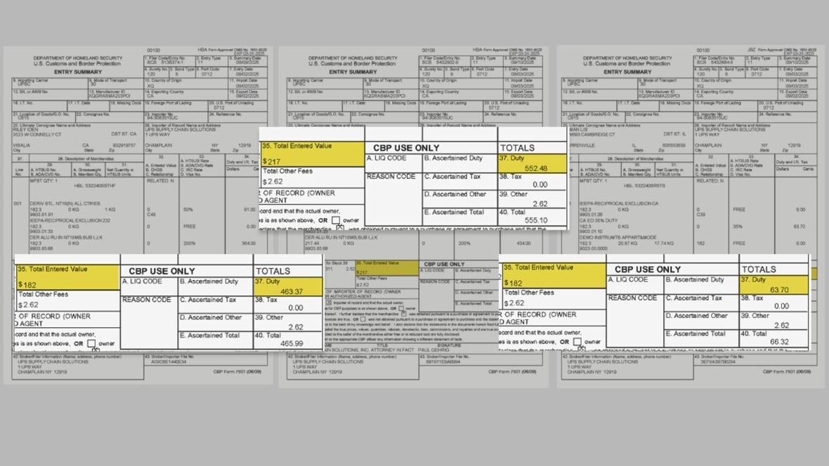 The highlighted portions of different forms show different cases.