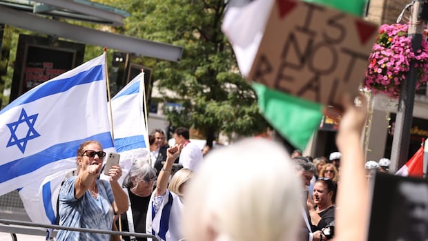 Police keep chanting protesters separated outside TIFF screening of Oct. 7 documentary | CBC News