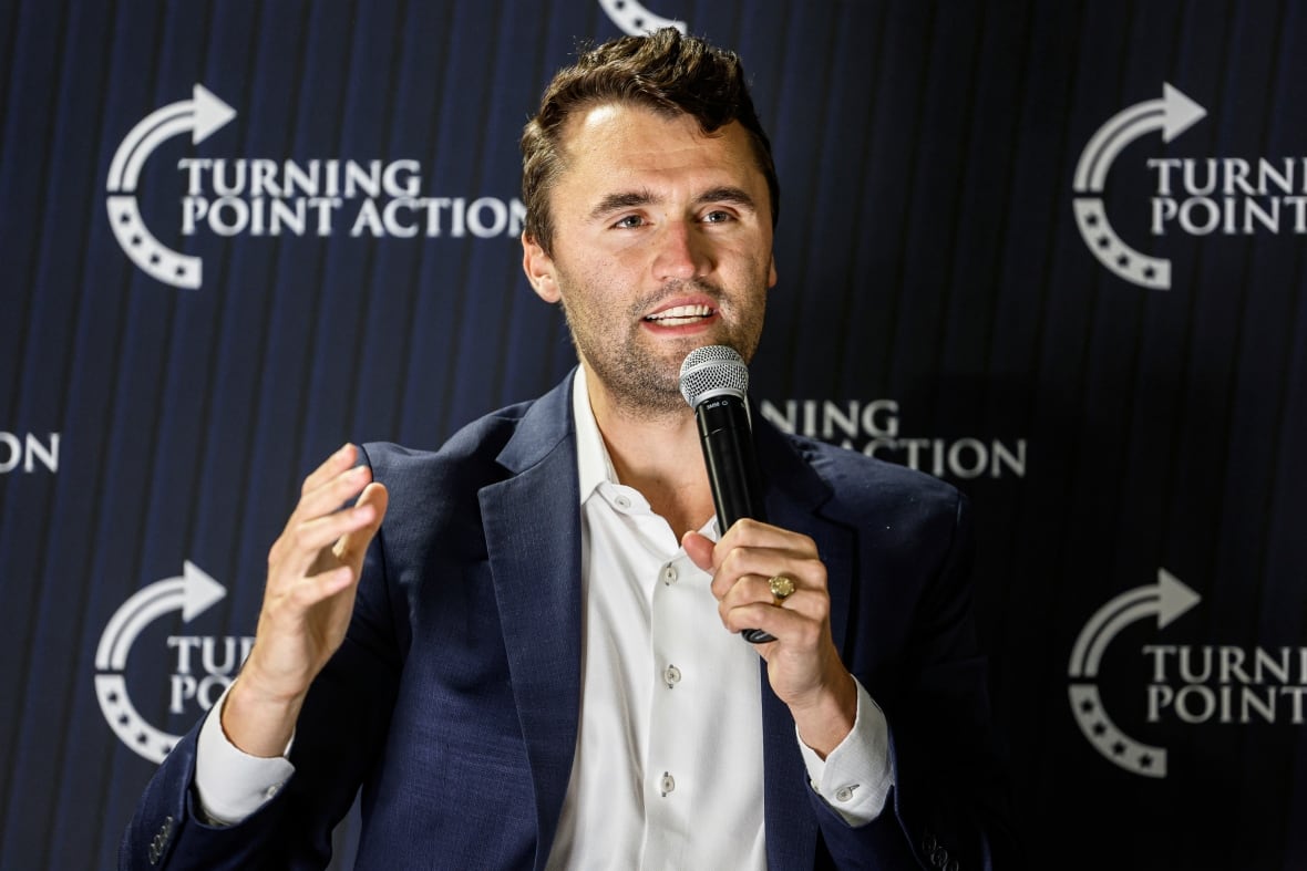 Charlie Kirk speaks during a town hall meeting