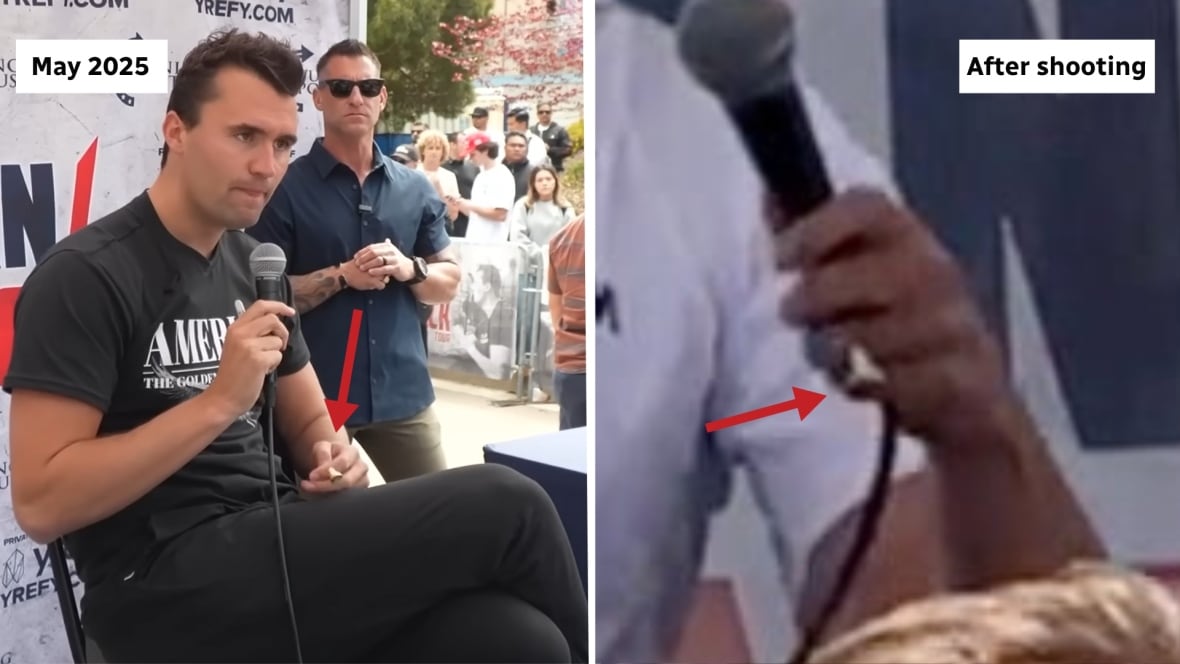 Hai hình ảnh chiếc nhẫn của Charlie Kirk.
