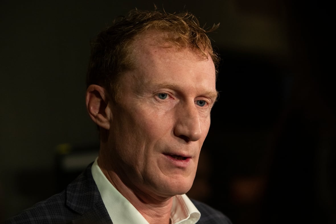 MP Mark Miller speaks to the media at the Liberal caucus in Edmonton on Wednesday Sept. 10, 2025.