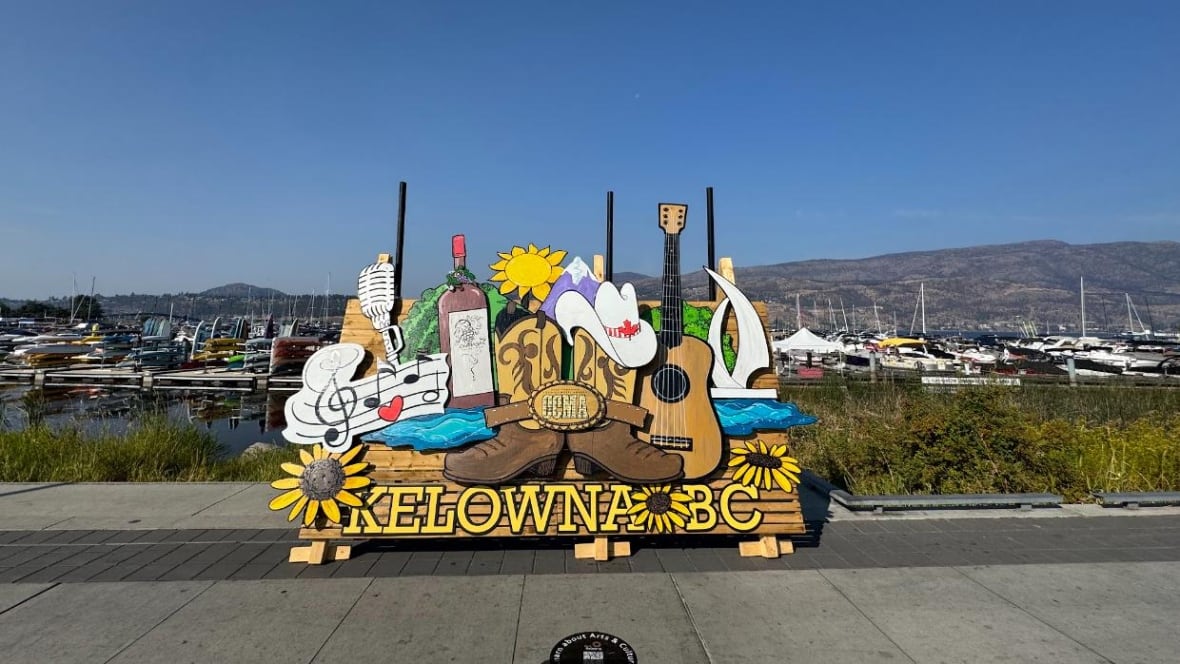 A pop up of sorts featuring all things Kelowna and country music — wine, the sails statue, cowboy boots and guitars.