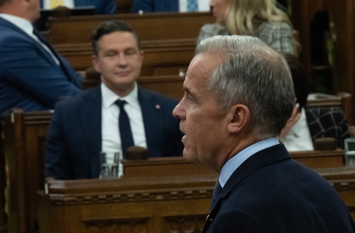 Prime Minister Mark Carney rises during Question Period, on Parliament Hill in Ottawa, Monday, Sept. 15, 2025.
