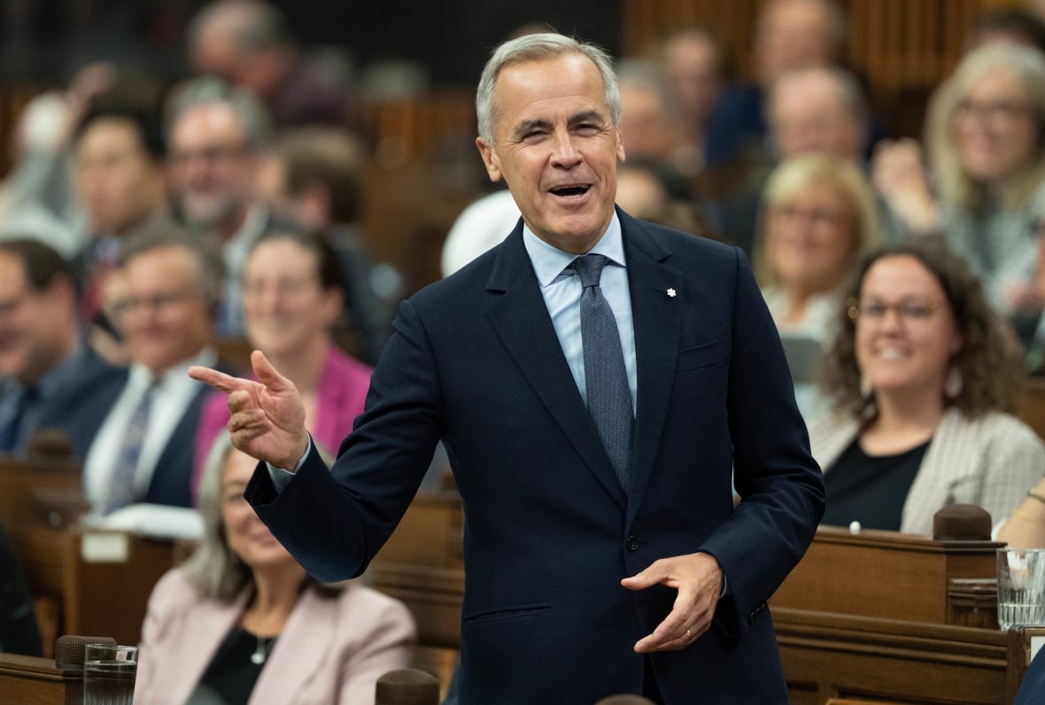 Le premier ministre Mark Carney se lève pendant la période des questions, sur la Colline du Parlement à Ottawa, le lundi 15 septembre 2025.