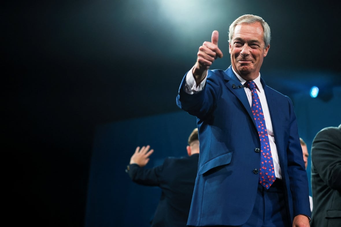 The Porurite leader of the UK Nigel Farage party offers the UK's UK Interference in Birmingham, Britain, September 6, 2025. 