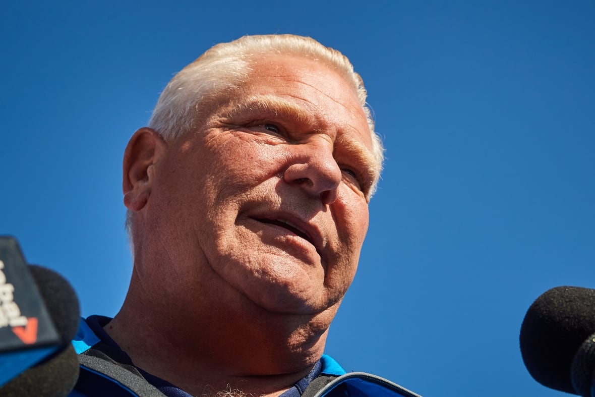 Ontario Başbakanı Doug Ford, 16 Eylül 2025 Salı günü Ontario, Grassie'de düzenlenen 2025 Uluslararası Çiftçilik Yarışması'nda basın mensuplarına konuşuyor. THE CANADIAN PRESS/Sammy Kogan
