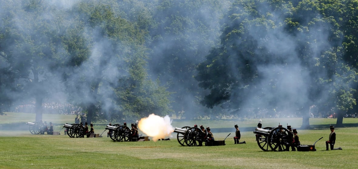 Artillery and smoke artillery in a garden