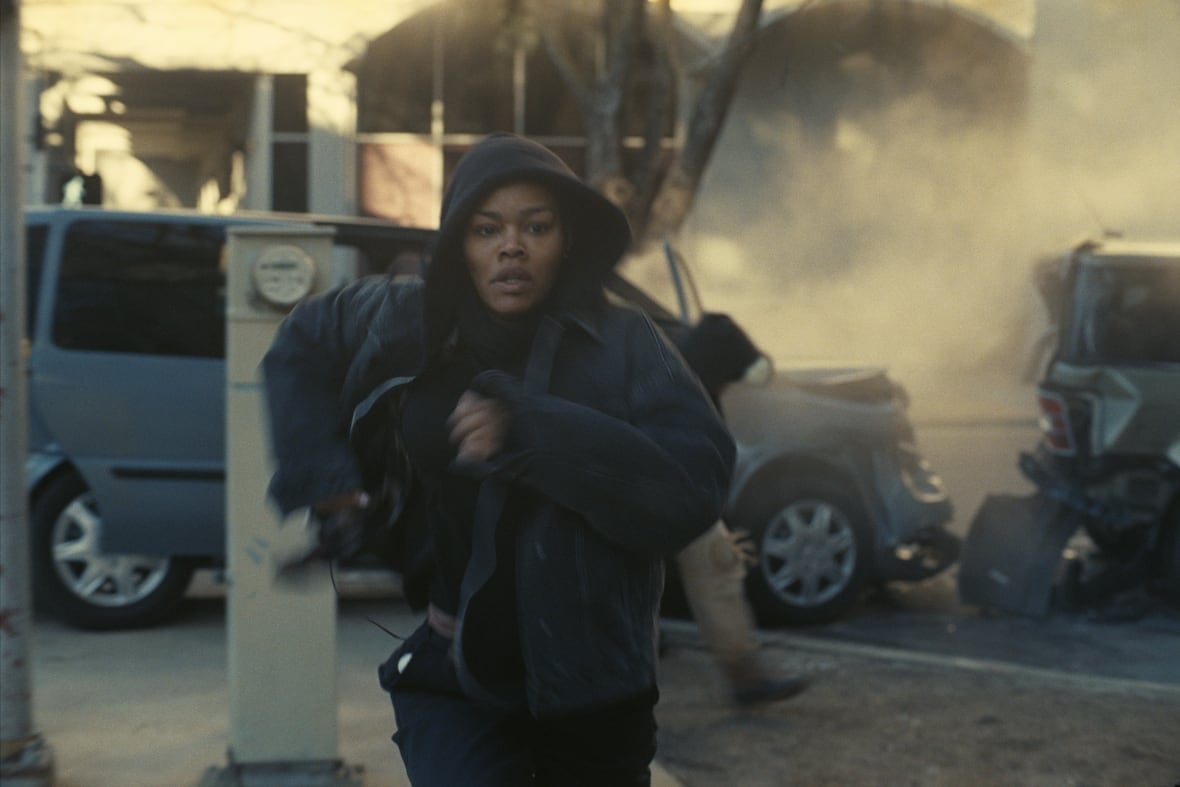 A running woman is shown. 