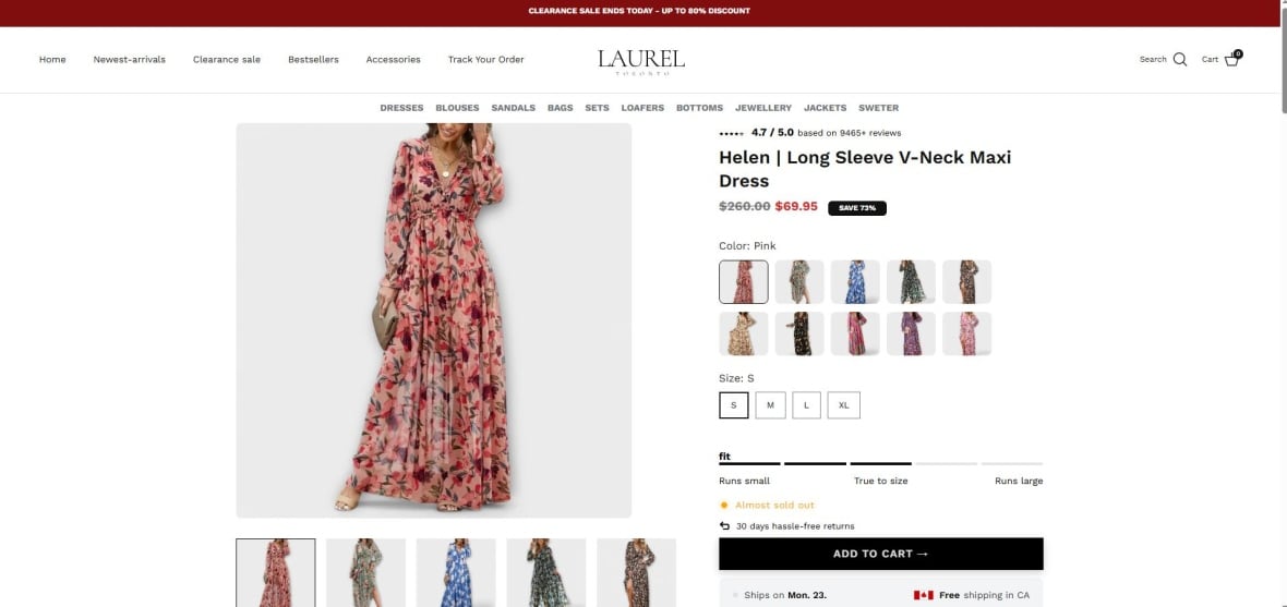 Uma captura de tela de um site de compras on-line.