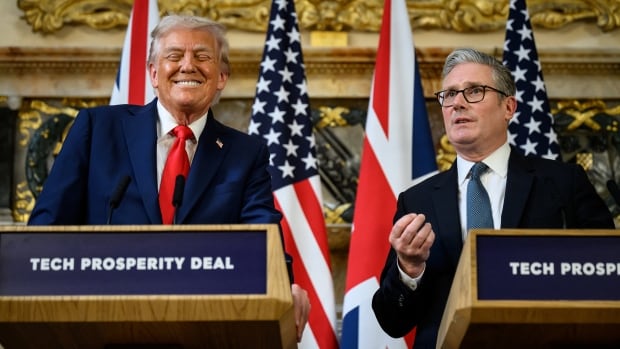 U.S. President Donald Trump and British Prime Minister Keir Starmer hold a press conference at Chequers at the conclusion of a state visit on September 18, 2025 in Aylesbury, Britain. 