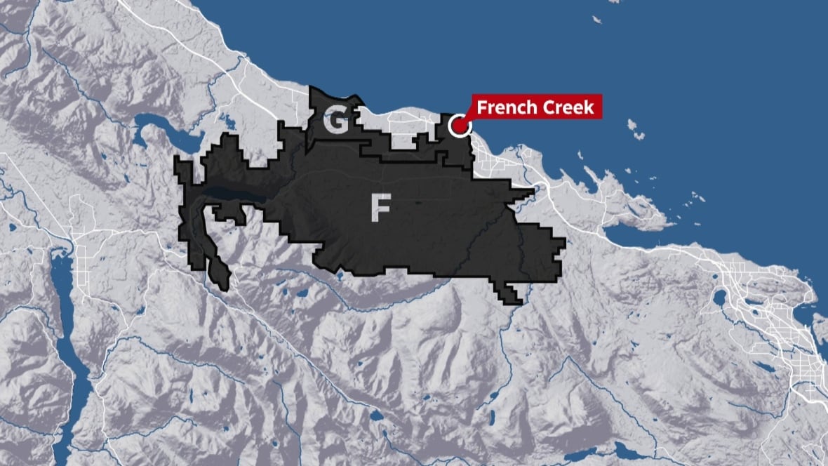 A map points to French Creek on Vancouver Island. 