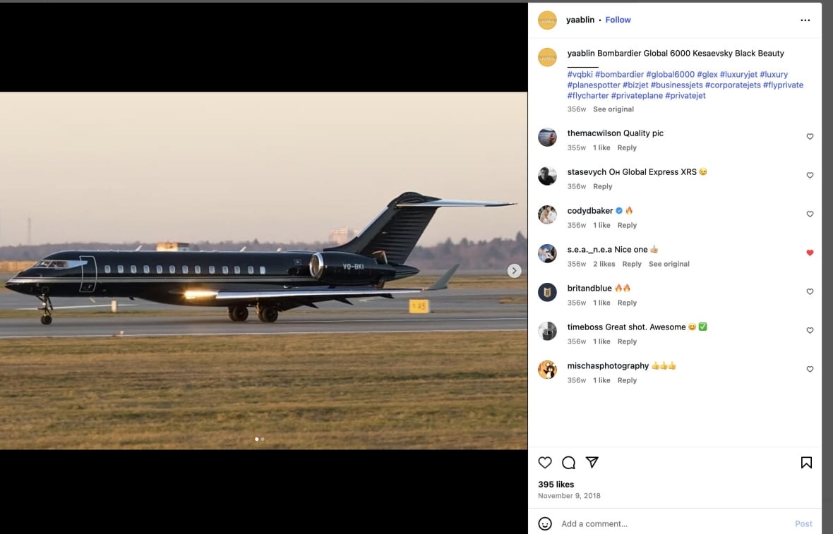 A screenshot of a social media post shows a plane.