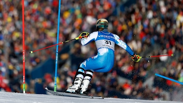 Alpine skier AJ Hurt of the Unites States is pictured in competition in action during the world championships on February 15, 2025 in Saalbach, Austria.