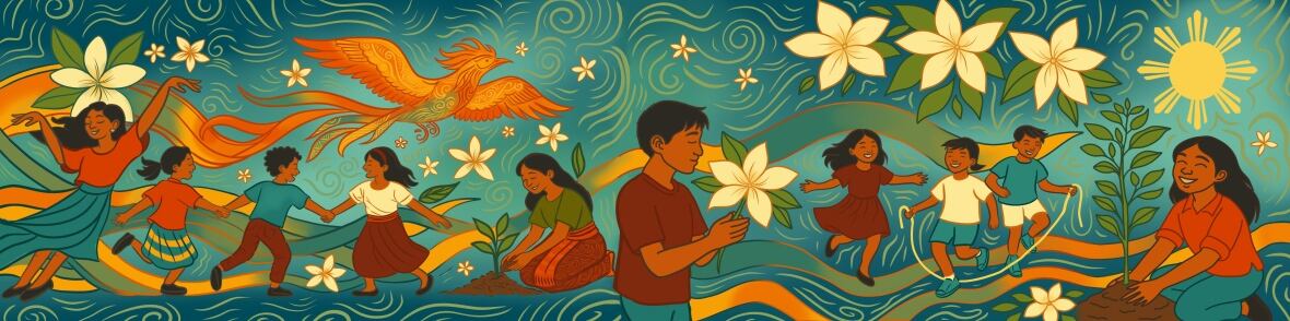 A colorful mural is pictured. 
