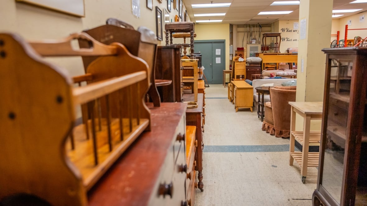 A room full of donated furniture.