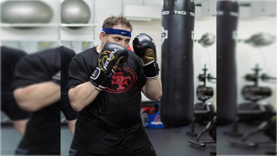 A man boxes
