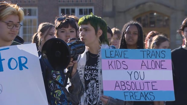 Calgary students stage widespread school walkout to protest Alberta's transgender laws