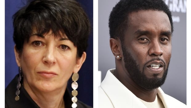 Woman with short, dark hair and dressed in dark clothing with long hanging earrings, sits looking pensive; Sean "Diddy" Combs arrives at the Billboard Music Awards