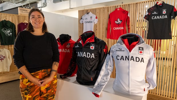 Shelby Gagnon, shown here, is a multidisciplinary 2-Spirit Anishinaabe/Cree artist originally from Aroland First Nation in northern Ontario. Gagnon collaborated with Regina-based designer Steph Schmidt on the final look for this Curling Canada gear. Shelby Gagnon with the new jersey design