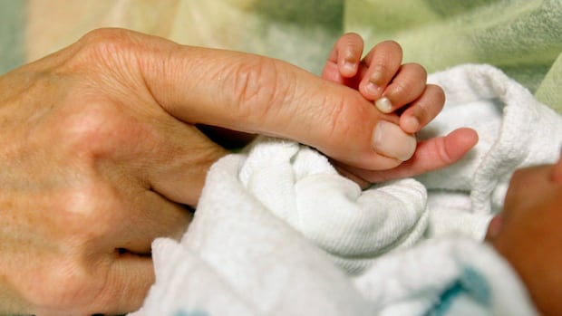 An infant grasps volunteer's hand in the neonatal intensive care unit at the University of Chicago's Comer Children's Hospital in Chicago on Wednesday, Feb. 19, 2014. Jones, 52, is one of several people who volunteer to cuddle babies at the hospital. Research shows that cuddling helps calm the babies, many who are born prematurely or who have serious health issues, and aids in their early development. (AP Photo/Martha Irvine) A tiny baby's hand can be seen grasping the finger of an adult. The baby is wrapped in white hospital blankets.