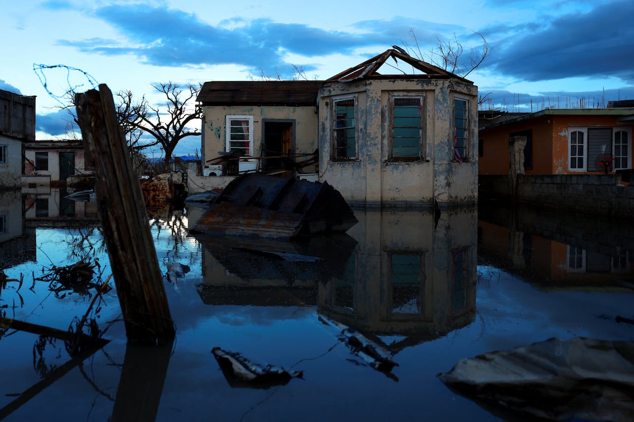 Houses on a flooded street